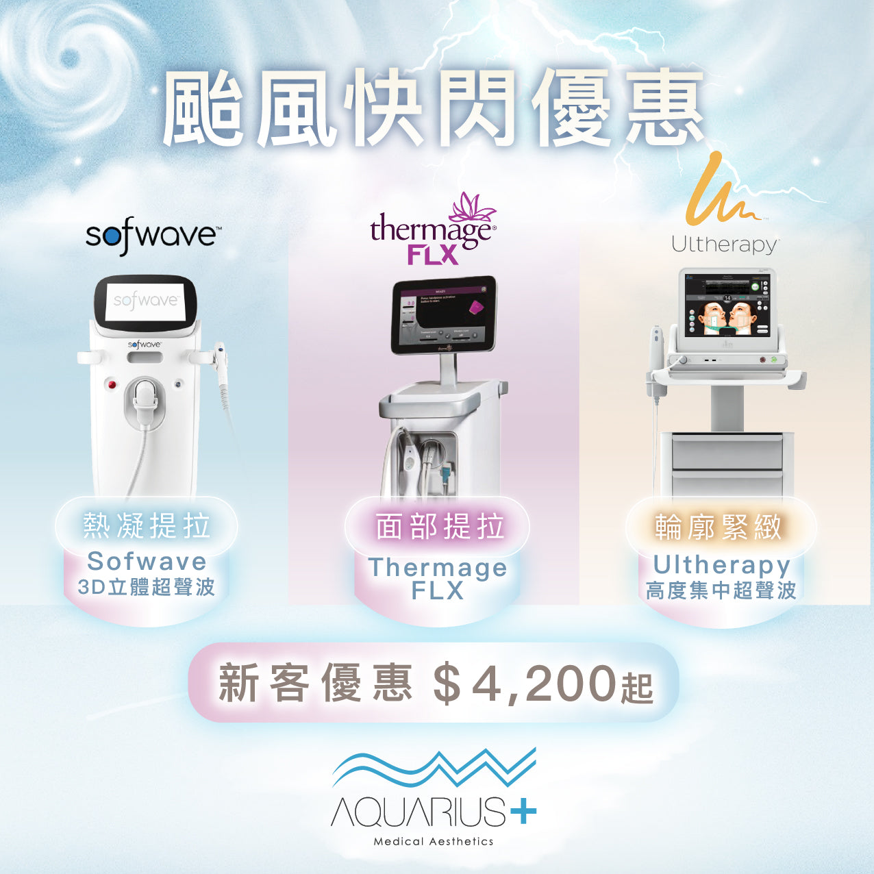 THERMAGE FLX/Ulthera/Sofwave 颱風/暴雨快閃優惠 新客優惠 $4,200起!!!